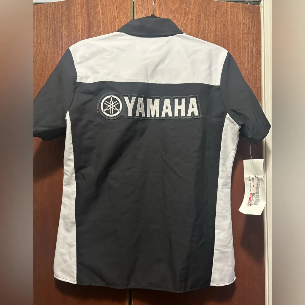 Women's Yamaha Button Down Shop Shirt Black Size M - Image 2