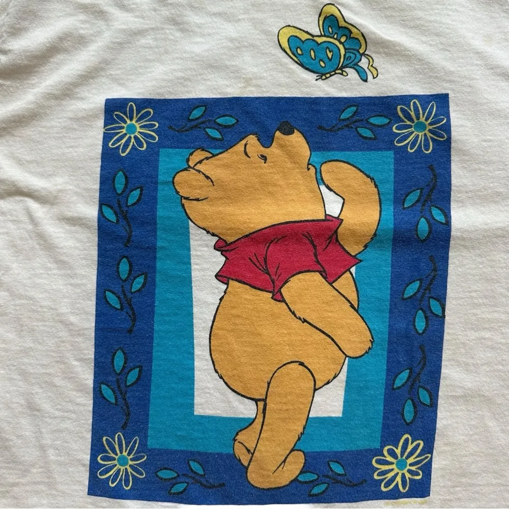 Vintage 90S White Short Sleeve Cropped Disney Winnie The Pooh Top Medium - Image 9