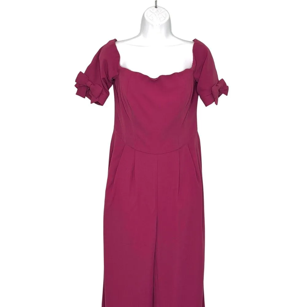 Gal Meets Glam Meredith Crepe Off Shoulder Jumpsuit Magenta Pink 6 - Image 3