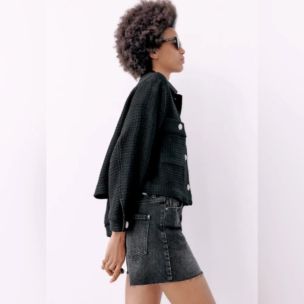 Zara OVERSHIRT JACKET BLAZER CARDIGAN W/ RHINESTONE BUTTONS BLACK SIZE XS NEW - Image 5