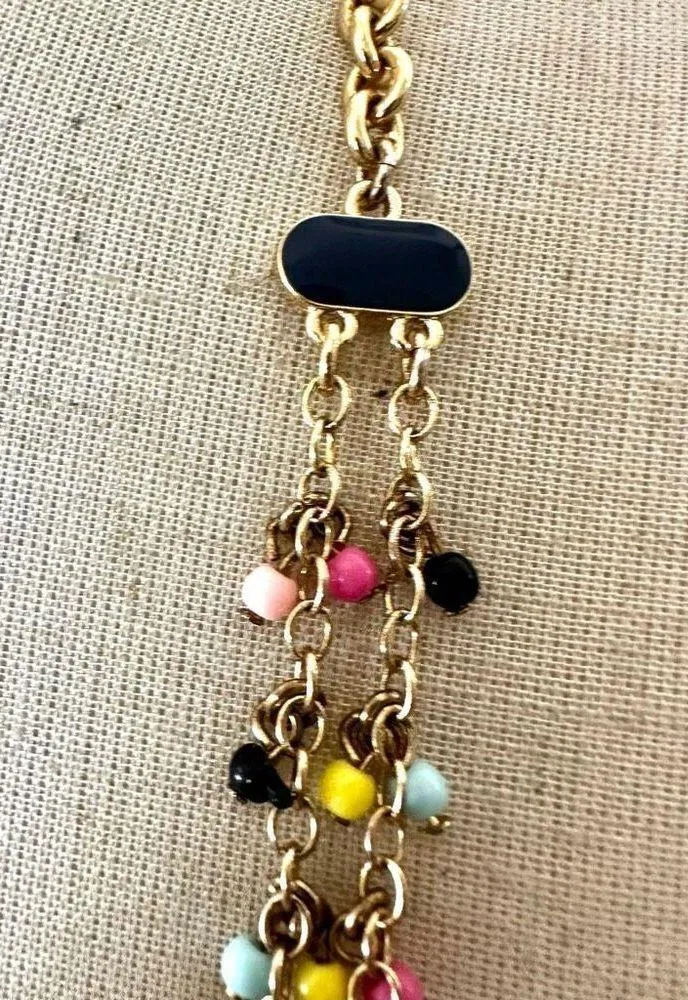 Talbots Festive Multicolored Double strand  Long  Gold Tone necklace - Image 8