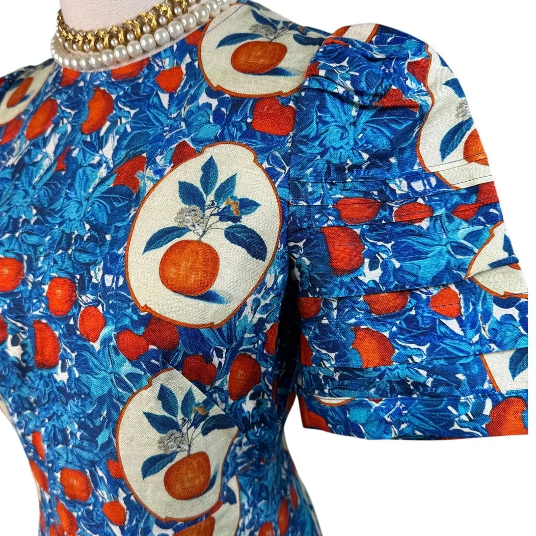 Hunter Bell Casey Dress in Orange Grove blue linen blend midi sheath Size 0 - Image 8