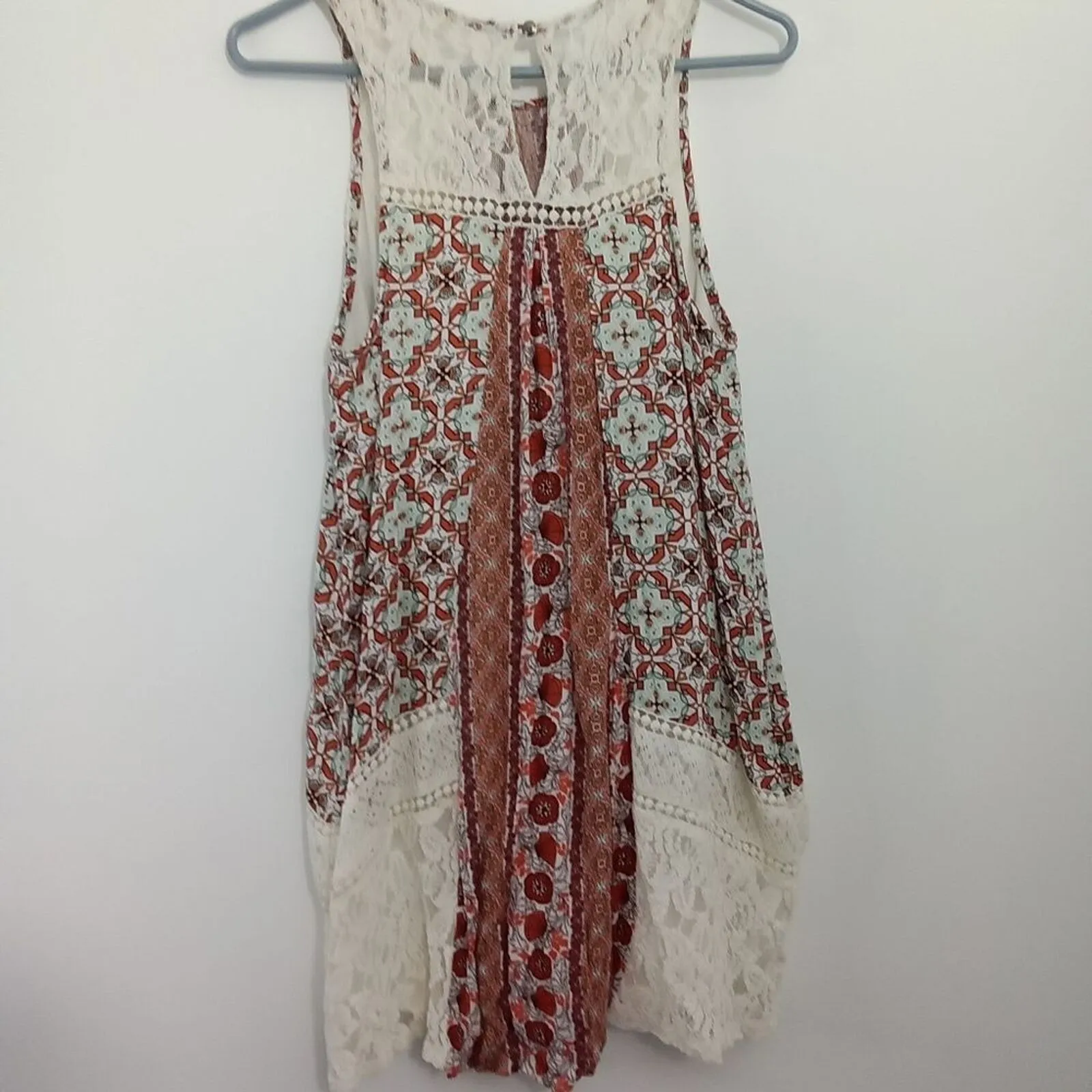 Hint of Mint womens medium bohemian lace knit‎ orange white floral sleeveless - Image 6