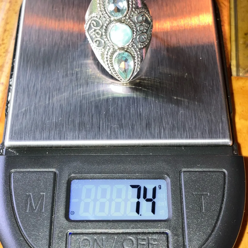 Sky Blue Topaz Larimar Sterling Silver Cocktail Ring Size 7 - Image 9