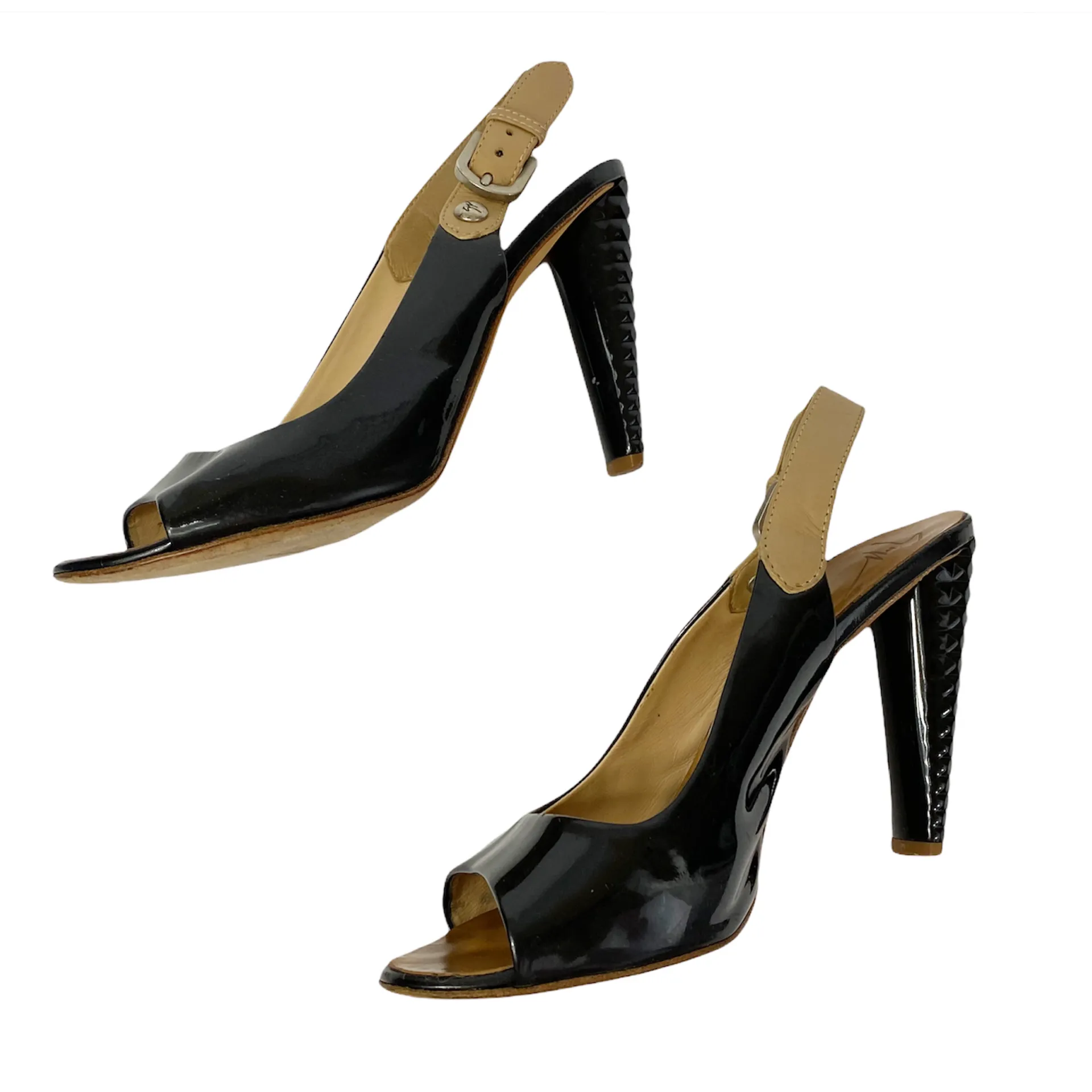 Authentic GIUSEPPE ZANNOTI Slingback peep toe pump black heels 36.5 Made Italy - Image 2