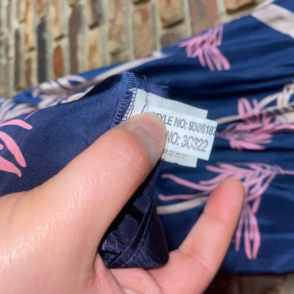 Harkham Navy Blue Floral Silk Short Sleeve Mini Dress Women's Size 6 - Image 5