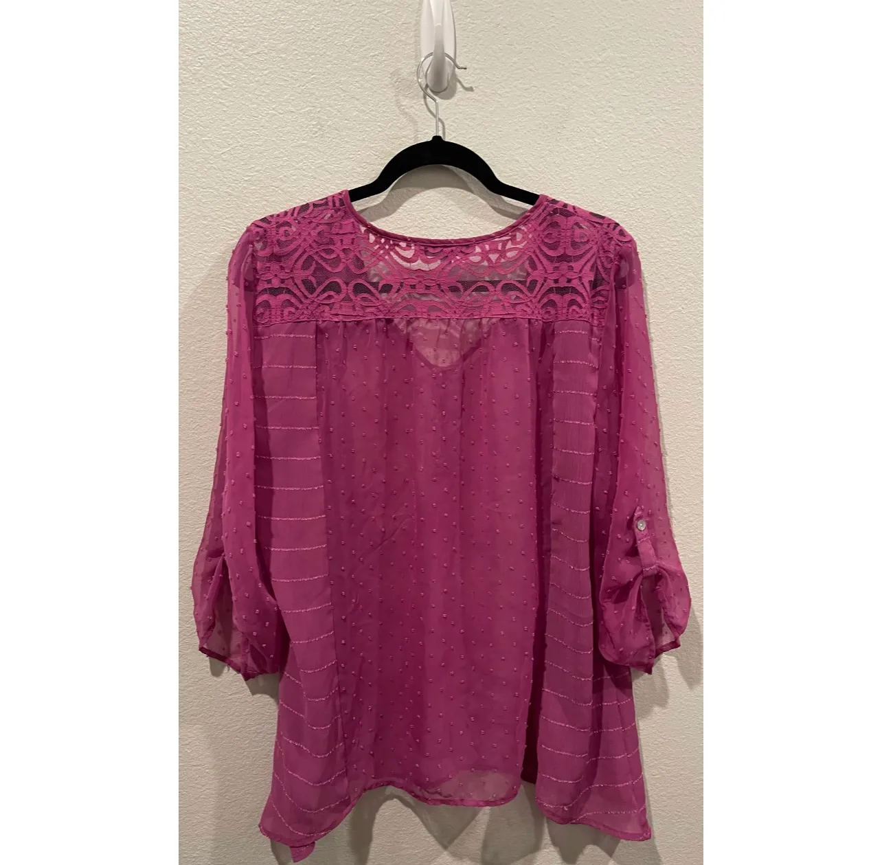 FIGUEROA AND FLOWER Purple Sheer 3/4 Sleeveless Shirt - Image 4