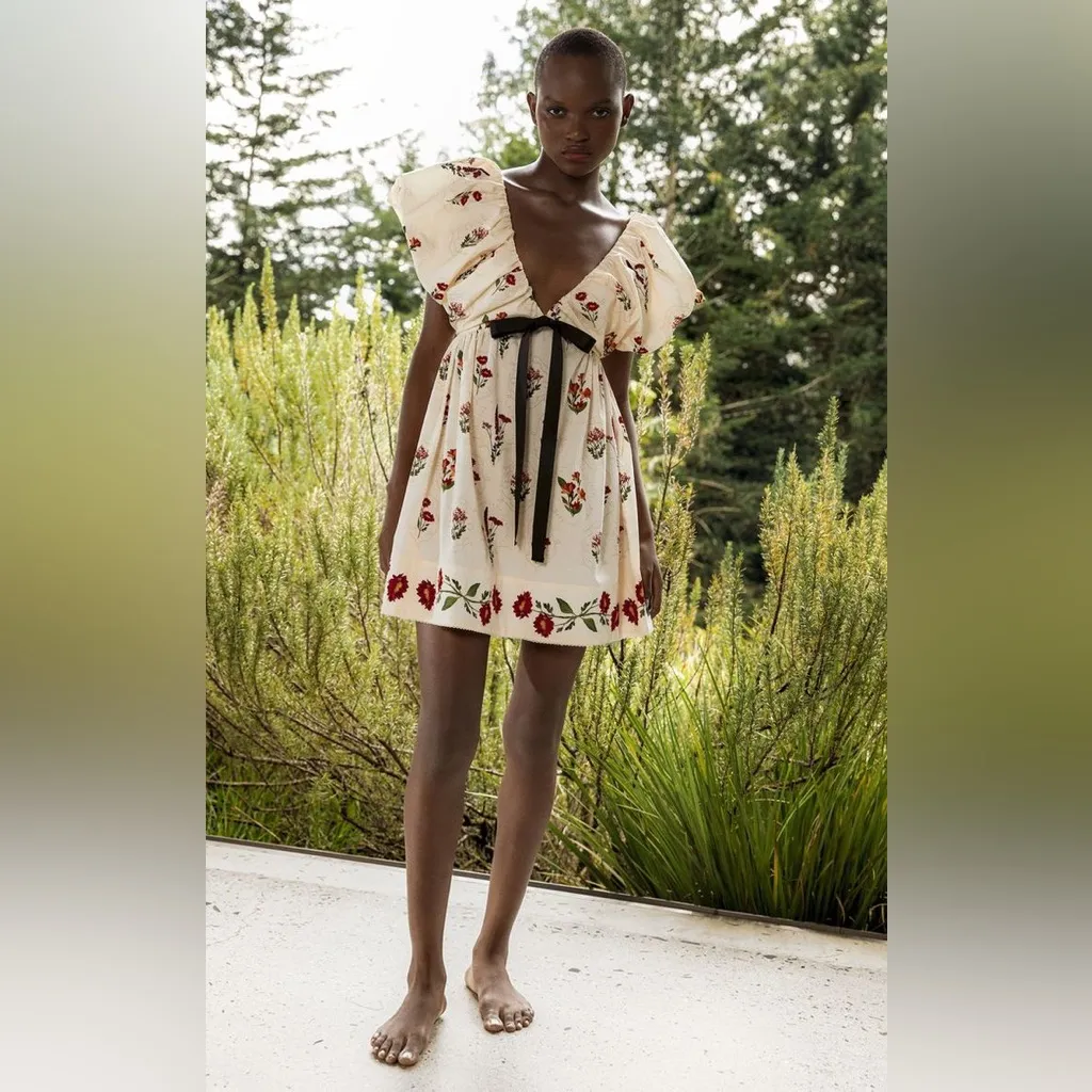 AGUA BY AGUA BENDITA Horizonte Oasis Mini Dress In Floral Print Size Medium Red - Image 3