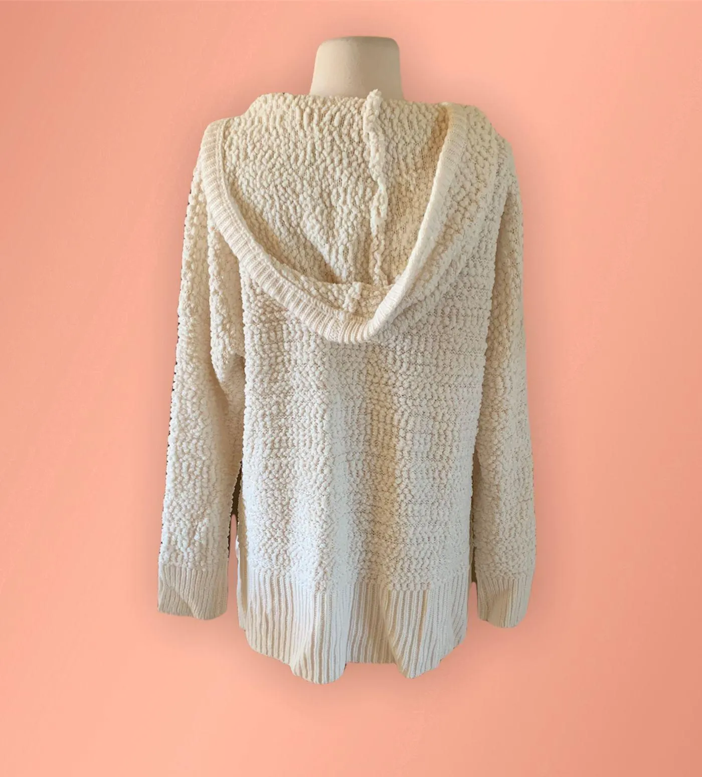 Sweater Warm Vanilla Hooded Popcorn Pullover NWT Womens Medium Cream - Image 3