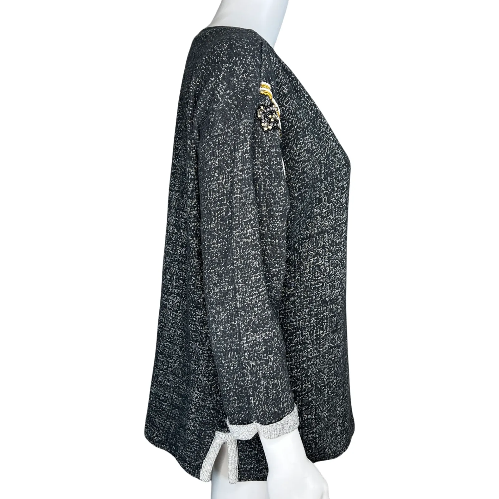 Sanctuary  Sweatshirt Womens Medium Black Gray Beaded Rolled Sleeve Updated Basic - Image 3