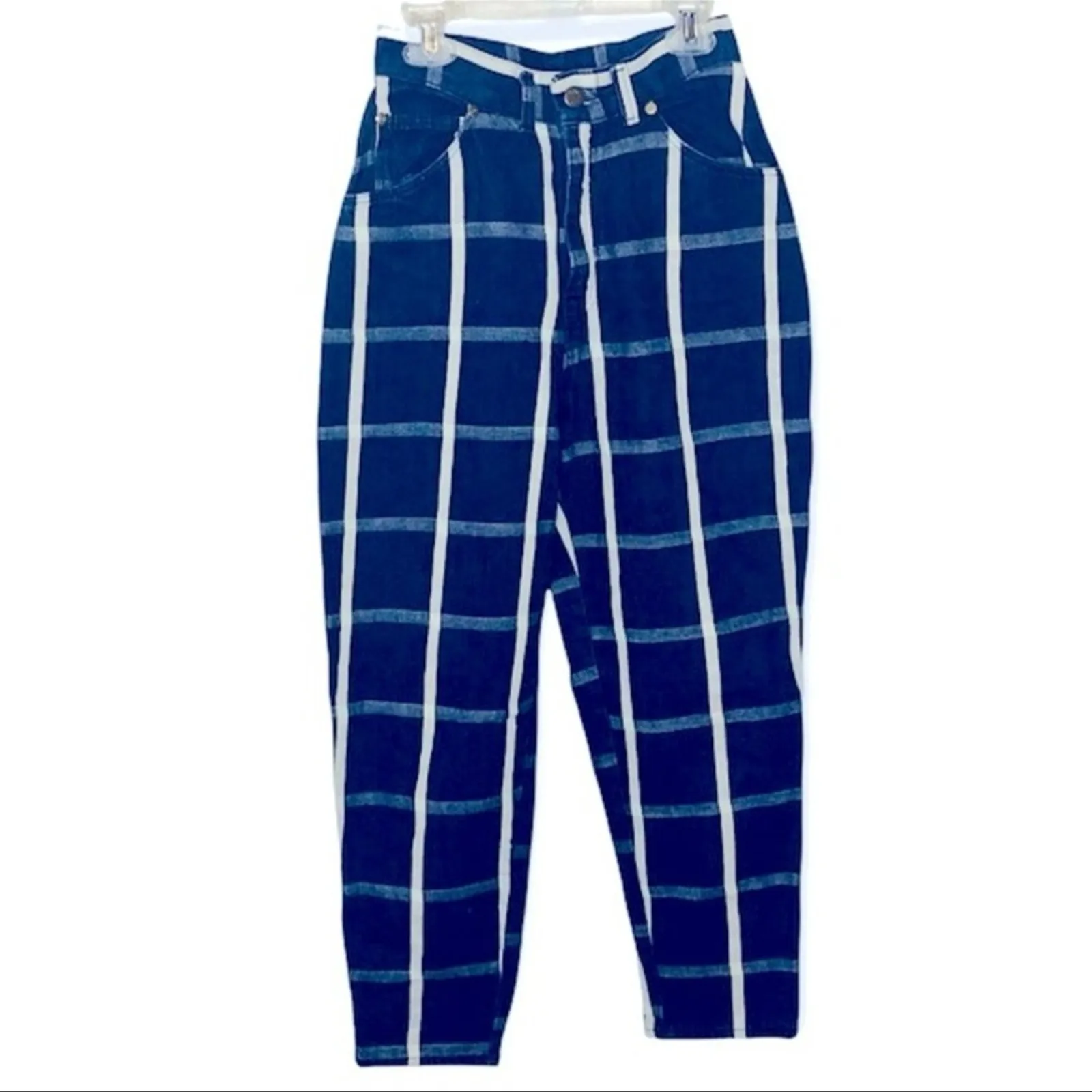 Rumble Seats Vintage Super High Waist Striped Plaid Jeans 25 USA Blue - Image 2