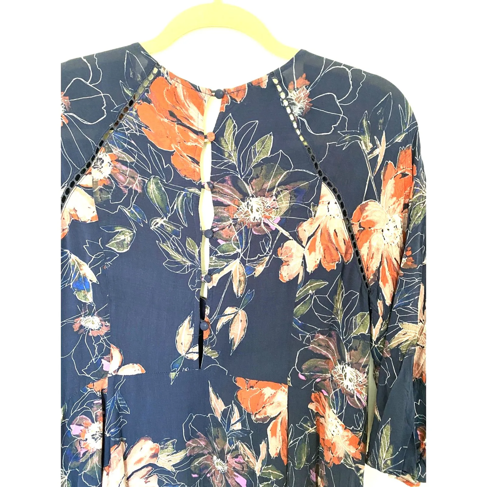 Free People Blue All Eyes on You Boho Floating Floral V Neck Mini Dress Sz 10 - Image 12