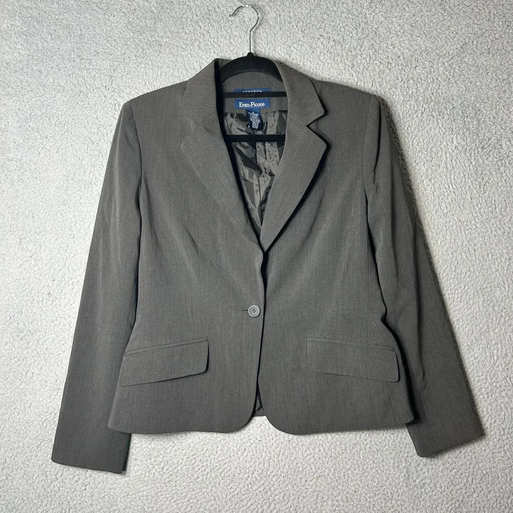 Evan-Picone Blazer Womens 8 Gray One Button Stretch Blazer Career Professional - Image 1