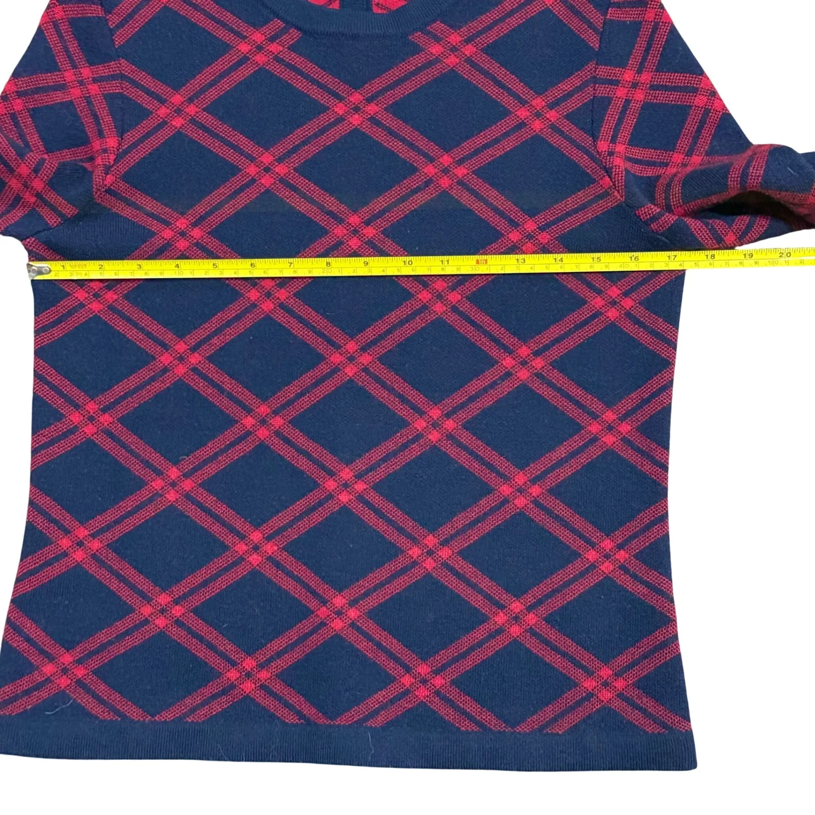 Brooks Brothers Red Fleece Merino Wool Navy Red Plaid Long Sleeve Sweater L Blue Size L - Image 4