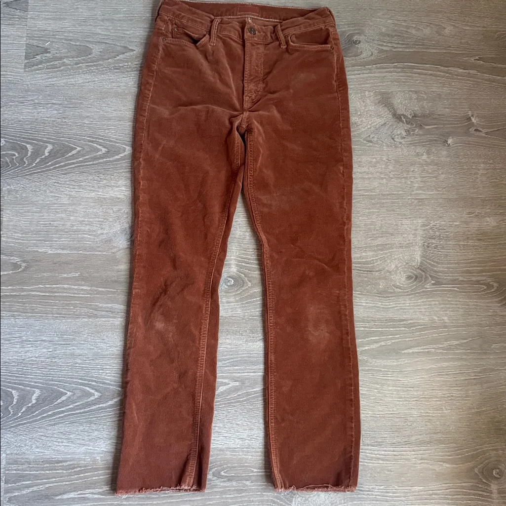 MOTHER DENIM CORDUROY MID RISE DAZZLER ANKLE FRAY HOPSCOTCH MONK'S ROBE 26 Brown - Image 2