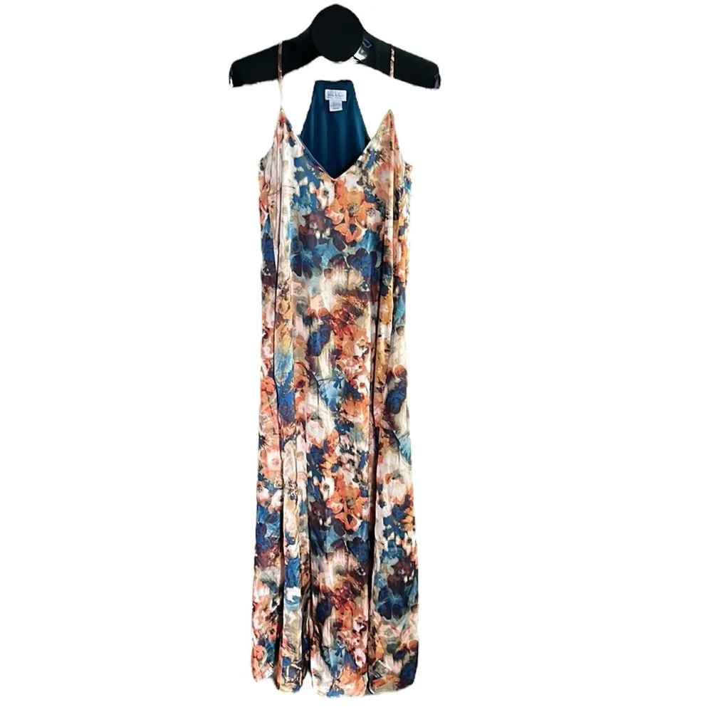 NWT NICOLE MILLER NEW YORK Satin Floral Print Maxi Dress - Image 2