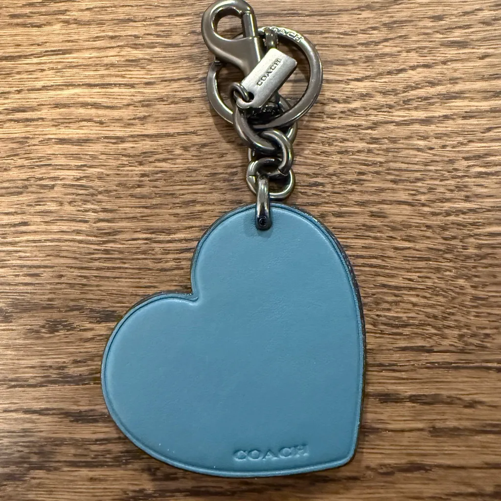 Coach Heart-Shaped Blue Keychain Bag Charm - Image 2