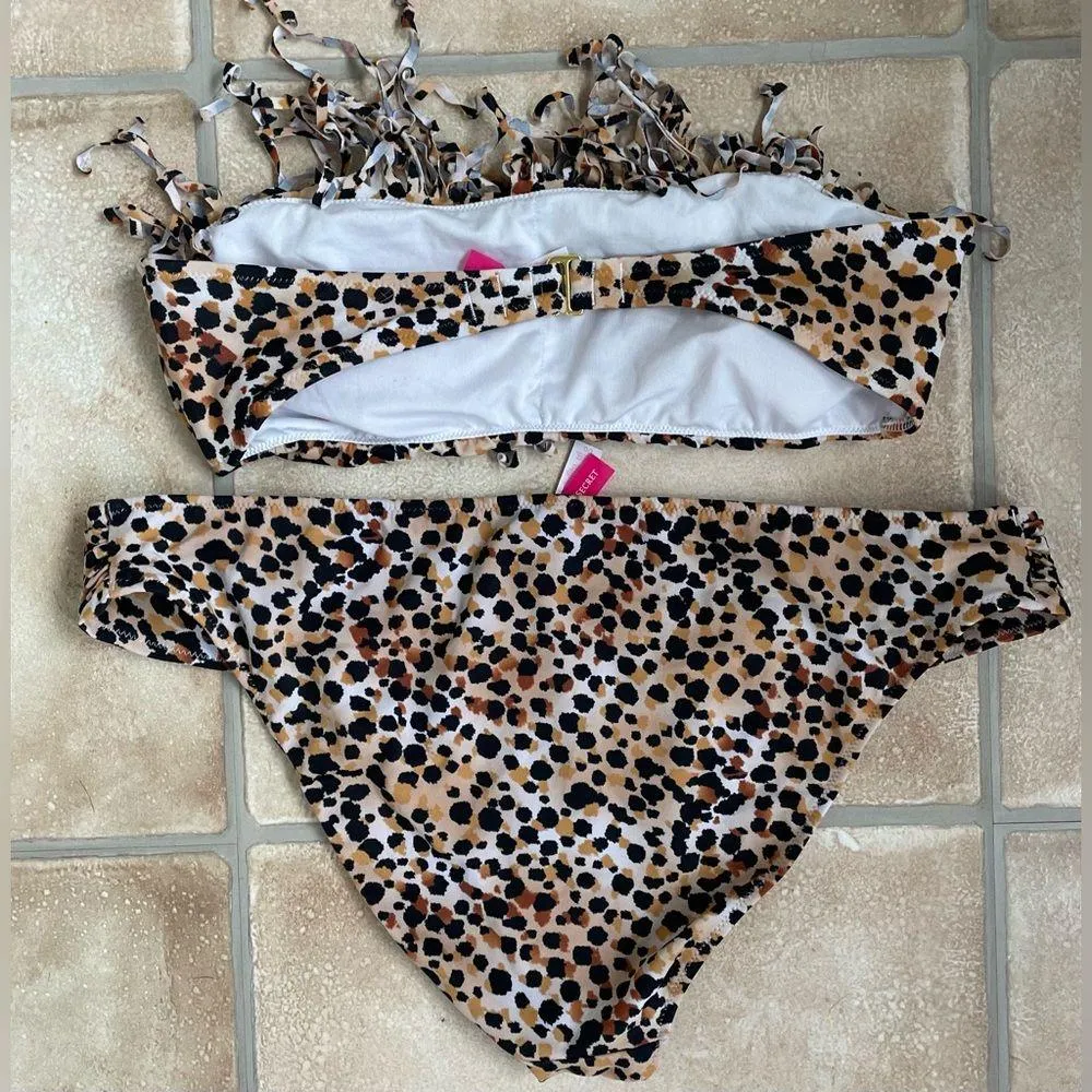 Victoria Secret brown/white/black animal print strapless bikini with fringe; L - Image 3