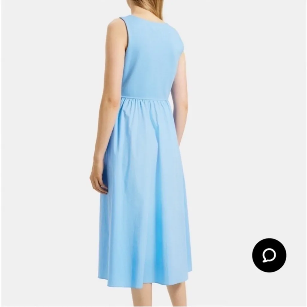 Theory Combo Poplin Midi Dress Oasis Blue Sleeveless Small - Image 3