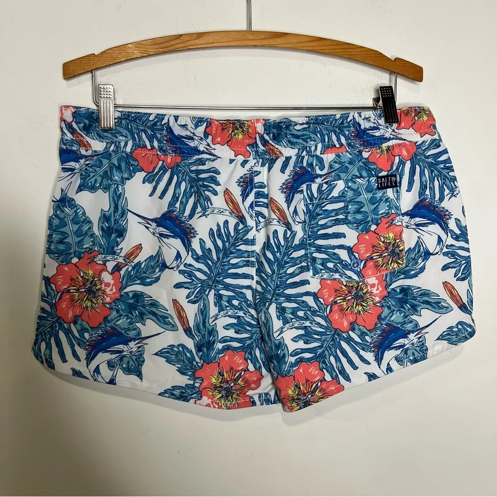 Salt life tropical Hawaiian shorts women’s size large blue white coral - Image 5