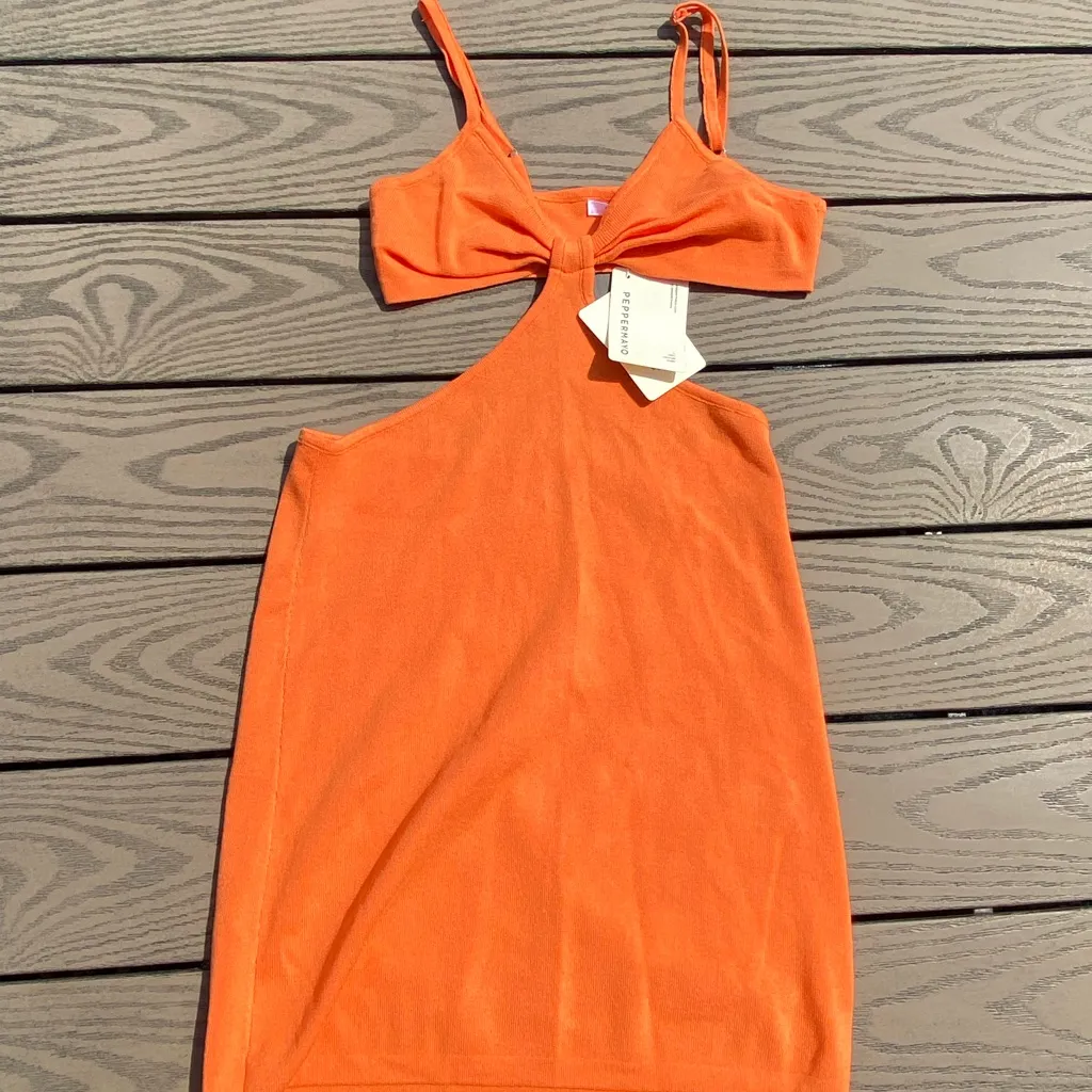 NWT Pepper Mayo size 8 cut out orange Bodycon midid dress ima knit cut out - Image 3