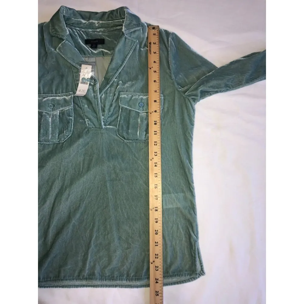 Jcrew Size XS Velvet Patch Pocket Popover Antique Mineral Long Sleeves NEW - Image 4