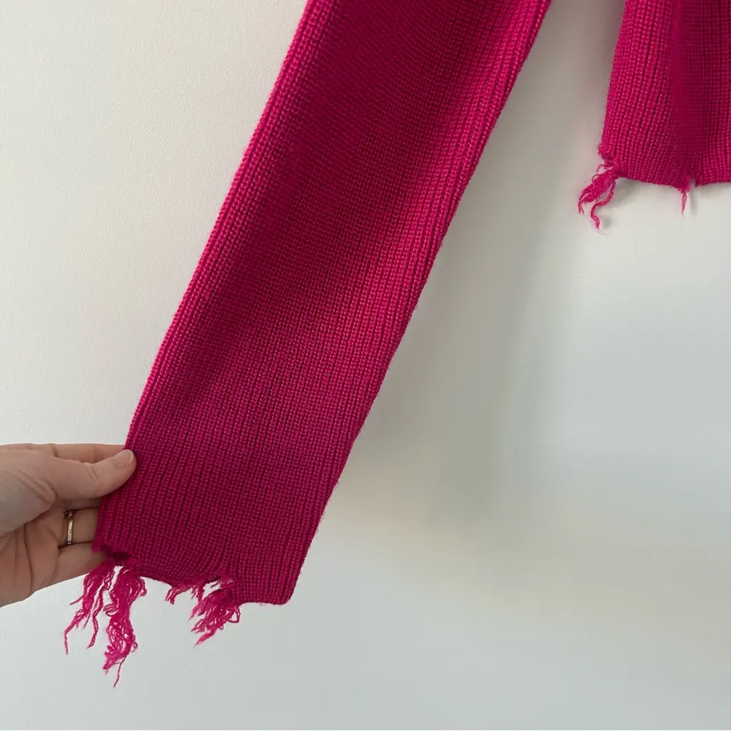 Lovers + Friends Revolve Bright Pink Wool Ribbed Knit V Neck Oversized Sweater S - Image 5