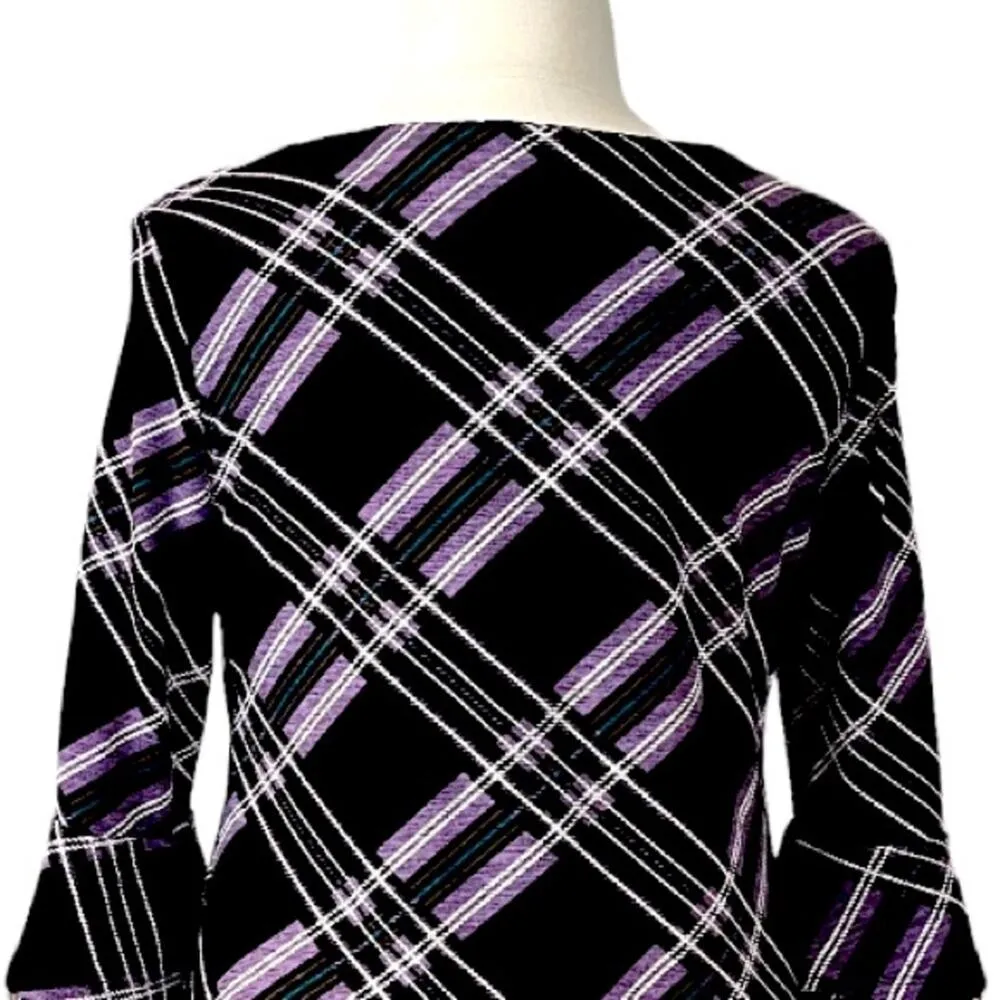 Ronni Nicole Ruffle Sleeve Shift Dress Purple Plum Plaid Women's Size XL - Image 8