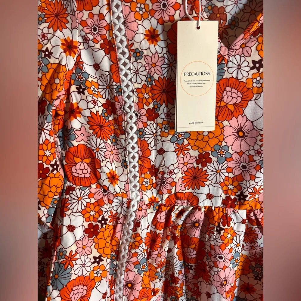 Floral Long Sleeve Dress Orange - Image 4