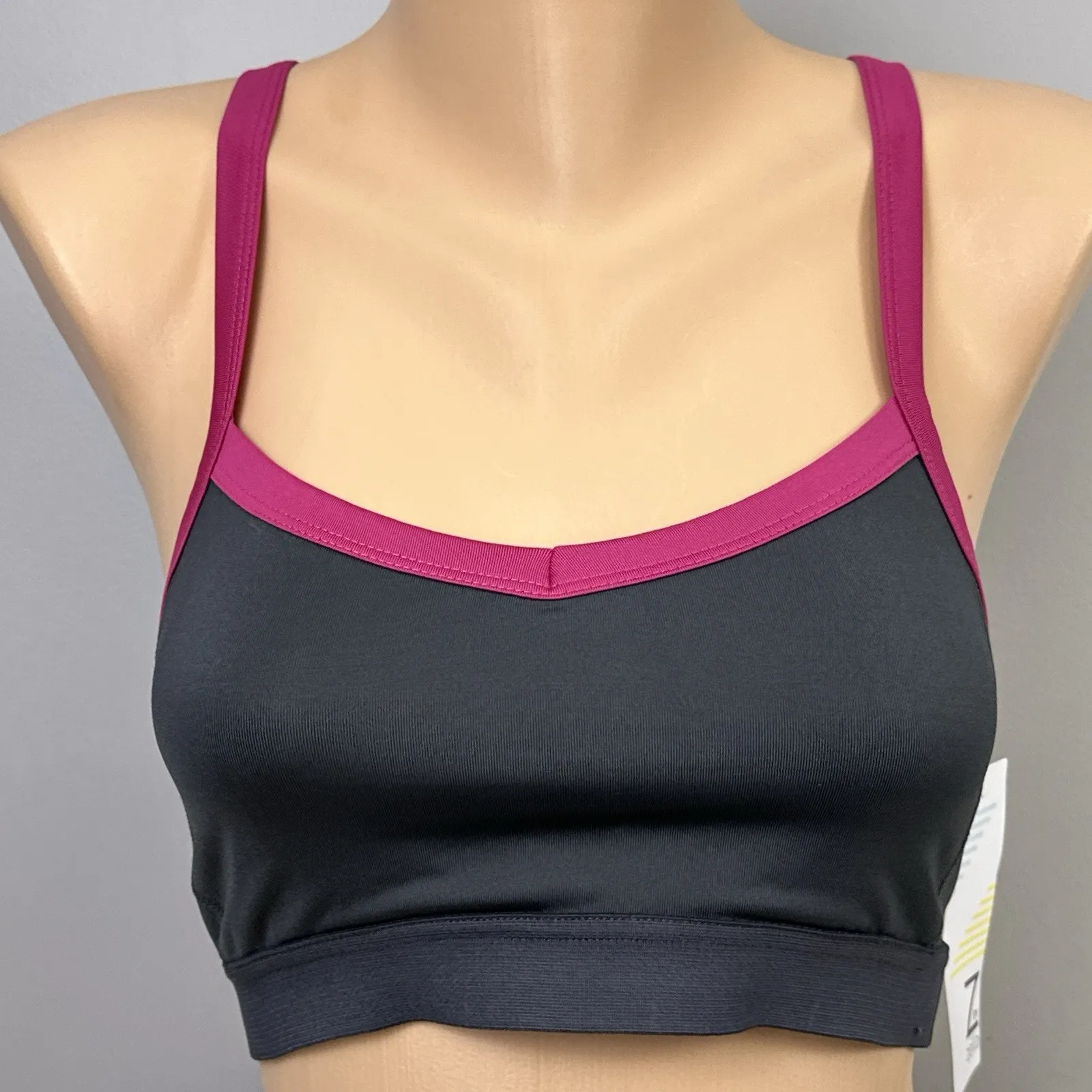 New Z By Zella Zenobia Sports Bra Size Medium Grey Ebony Pink Wire Free Unlined - Image 4