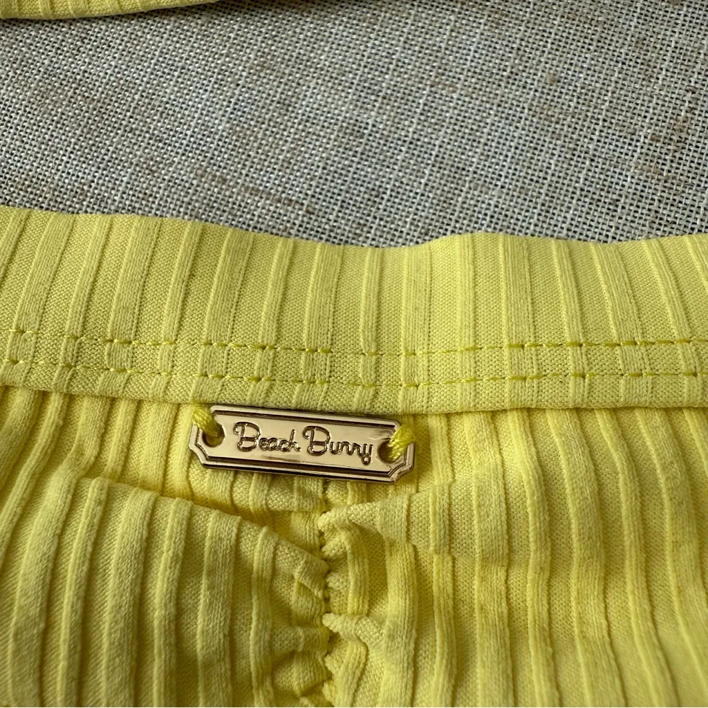 Beach Bunny Yellow Ribbed 2 Piece Bikini Set High Neck Cut Out - Image 5