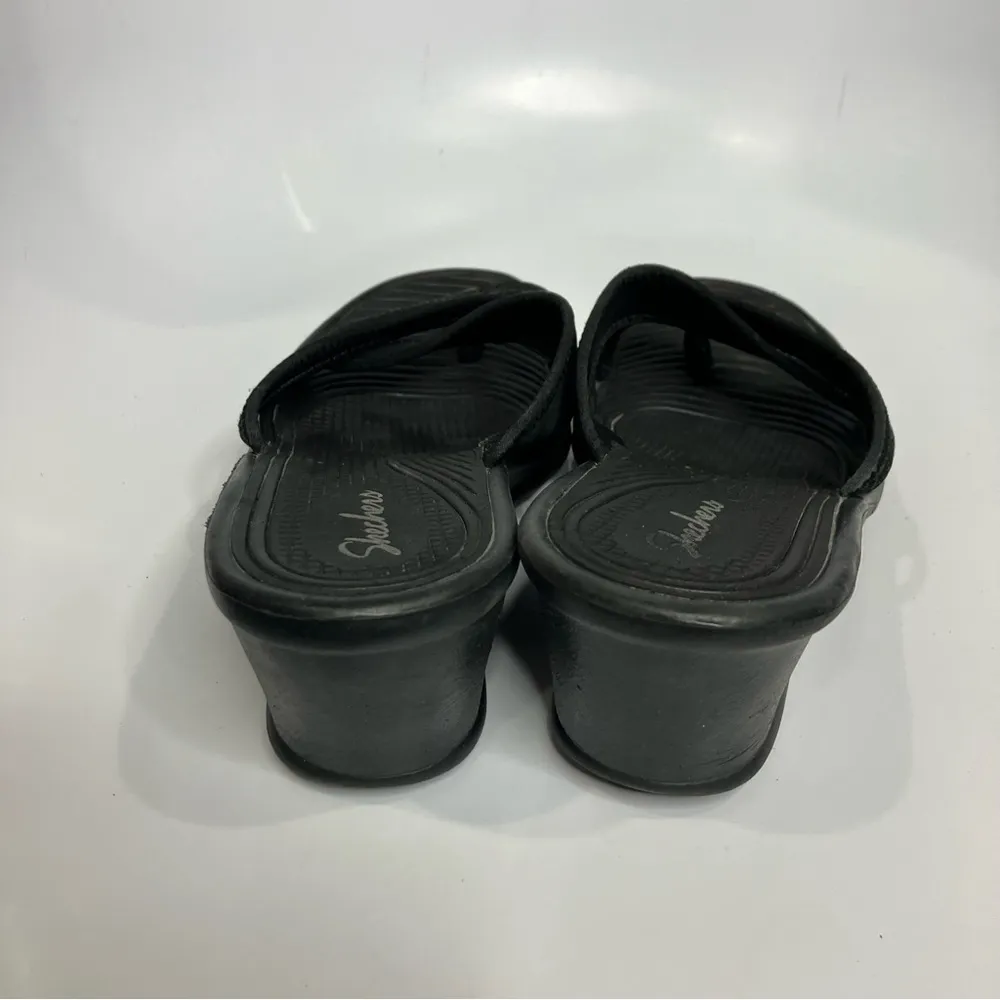 Skechers black wedge‎ sandals casual comfortable minimalist women’s size 10 - Image 5