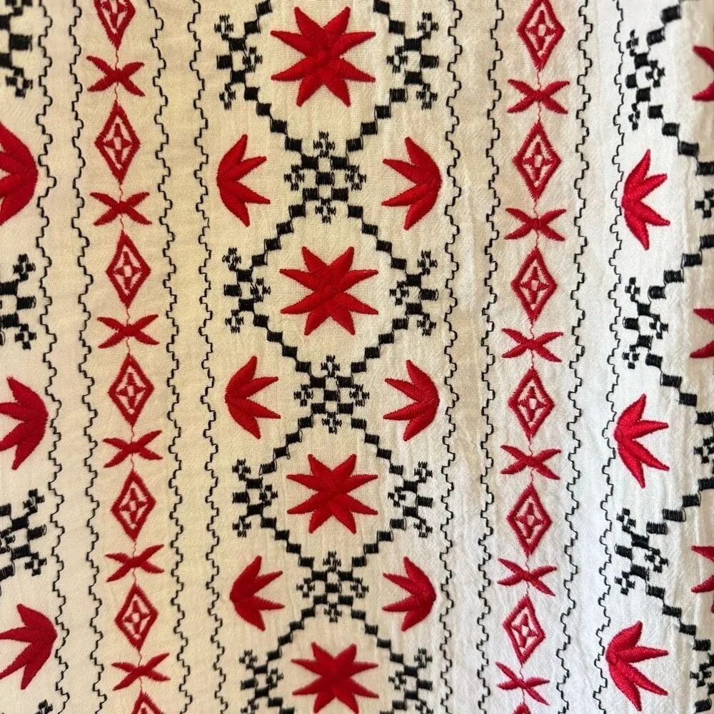 Ouwei White Red Black Embroidered Ethnic Festival Blouse SZ XL #2488 - Image 12