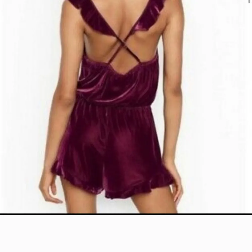 Burgundy velvet like material romper by Victoria Secret size xs fits like small - Image 7