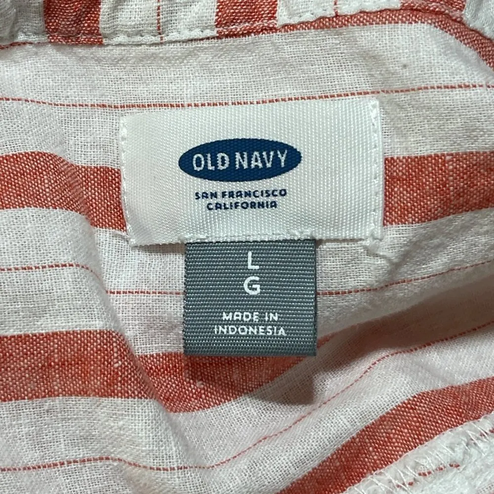 Old Navy Linen Blend Top Tank Stripe Orange/Red White L Large Sleeveless Shirt - Image 4