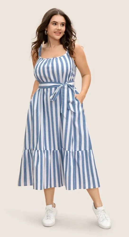 NWT BloomChic Striped Linen Blend Ruffle Layered Hem Dress size XL (14-16) Blue - $45 New With Tags - From Mallory NWT BloomChic Striped Linen Blend Ruffle Layered Hem Dress size XL (14-16) Blue - $45 New With Tags - From Mallory