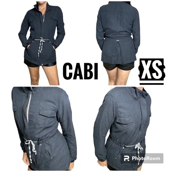 charcoal gray utility cargo drawstring zip front jacket sz XS - Image 2