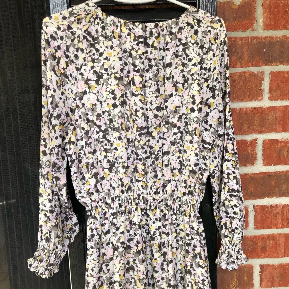 Theory 100% Silk Crepe Mini Dress Fit and Flare‎ multi color Floral Size M - Image 11