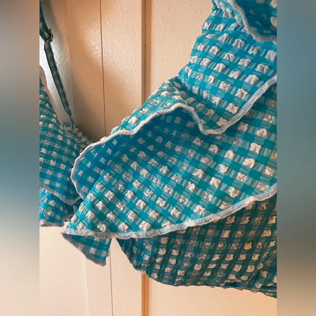 Lilly Pulitzer‎ Blue White NWOT Women’s Aelin Crinkle Gingham Bikini Top Size 10 - Image 12