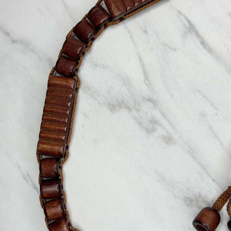 Wood Beaded Brown Tie Belt Adjustable Small (S) ✨ - Image 9