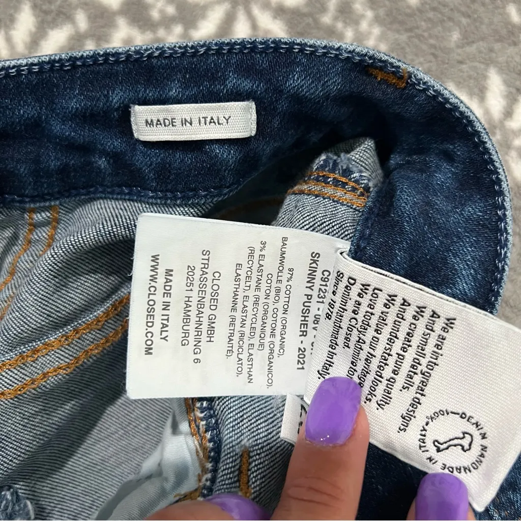 Anthropologie CLOSED Skinny Pusher 2021 Organic Cotton Made‎ In Italy Size 23 Blue - Image 4