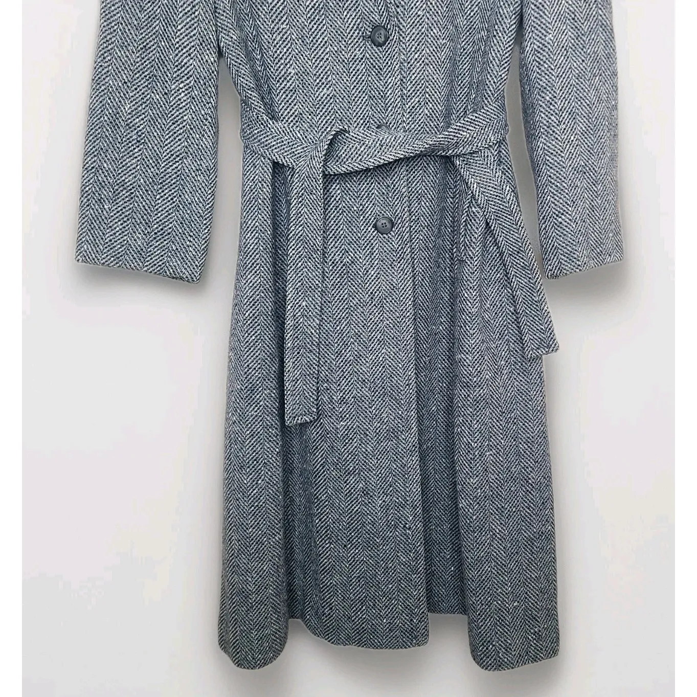 Vtg Pendleton Belted Long Coat Women's Herringbone Virgin Wool Trench 70s 80s - Image 3