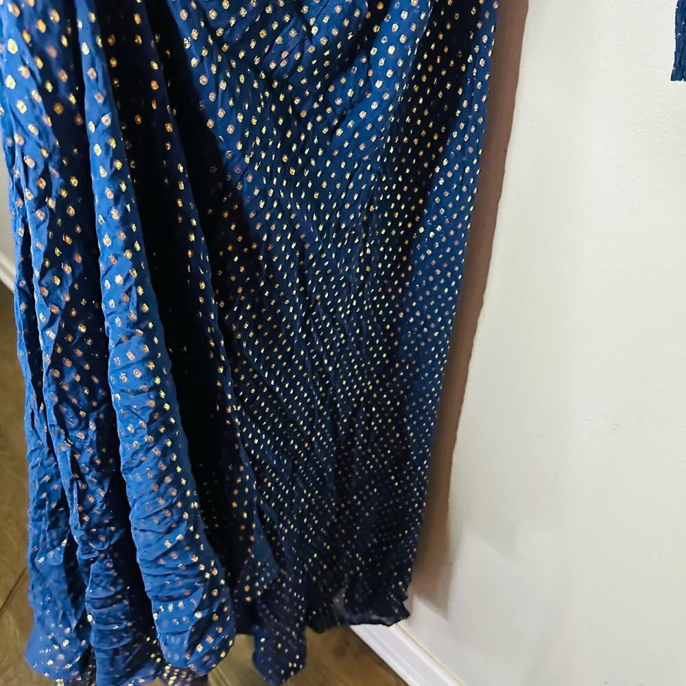 DELFI Collective Cerise Cutout Middle Blue Metallic Gold Dotted Gown Dress L Size L - Image 13