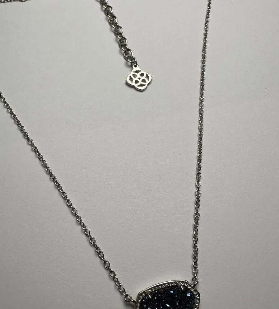 Kendra Scott Elisa Blue Drusy Silver Tone Necklace Adjustable Length - Image 10