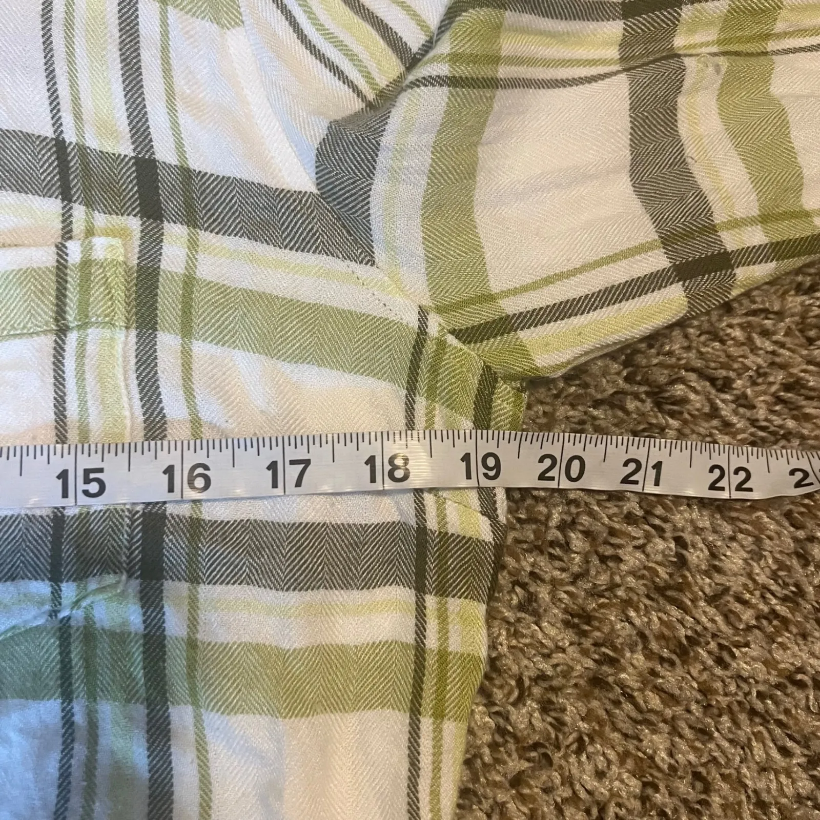 Soft Surroundings Plaid Button Down Shirt Women's Green White Long Sleeve Casual - Image 5