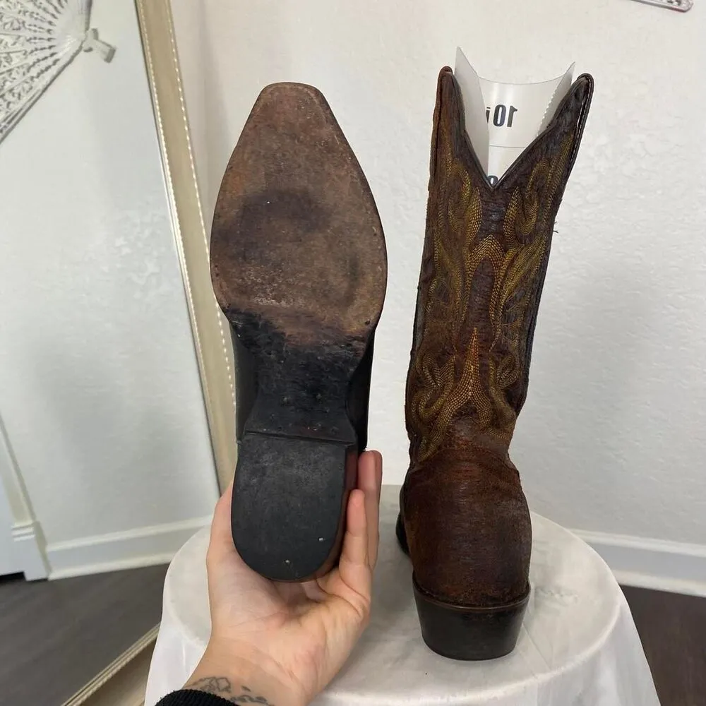J.B Dillon Vintage Brown Flame Embroidered Leather Western Cowboy Boots US 8 - Image 6