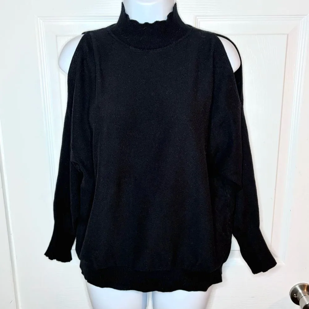 Devotion by Cyrus Dolman Cold Shoulder Black Sweater Mockneck Ribbed Trim M - Image 4