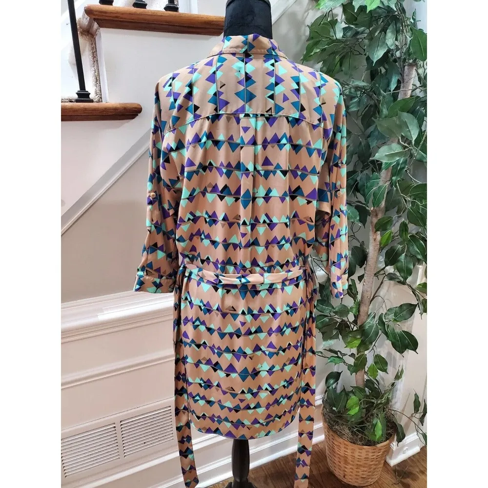 Attention Women's Multicolor Polyester Collared Long Sleeve Knee Length Dress M - Image 9