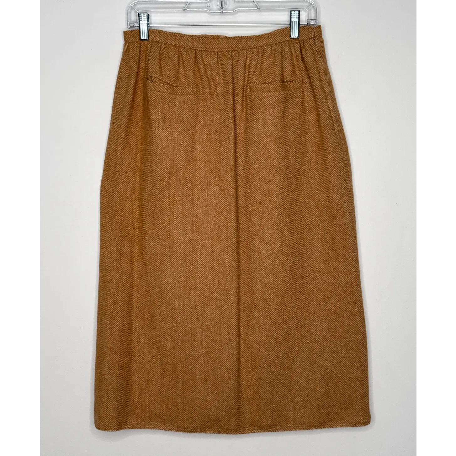 1980s Charlotte Ford II Camel Herringbone Wool Vest & Skirt Set Small - Image 10