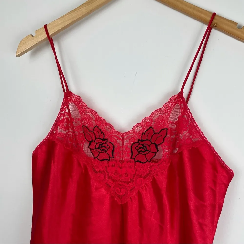 Vintage Val Mode Red Rose Lace Lingerie Slip Dress Size M - Image 4